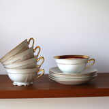 Vintage coffee cups made of fine Limoges porcelain - Raspberry and golden décor