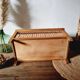 Banc coffre chêne et rotin 1960