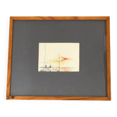 Tableau, aquarelle abstraite "Coucher de soleil face au port"