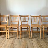 Set of 5 Luterma light blond wood bistro chairs from the 50s