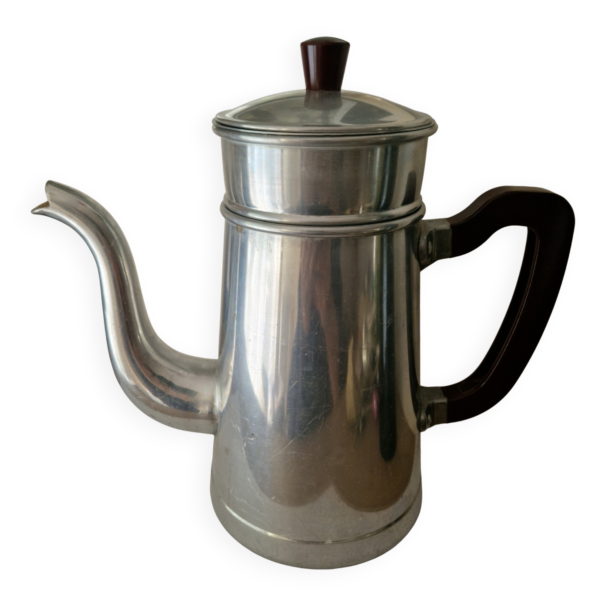Vintage aluminium coffee pot Tournus Unis France – complete – 1950s
