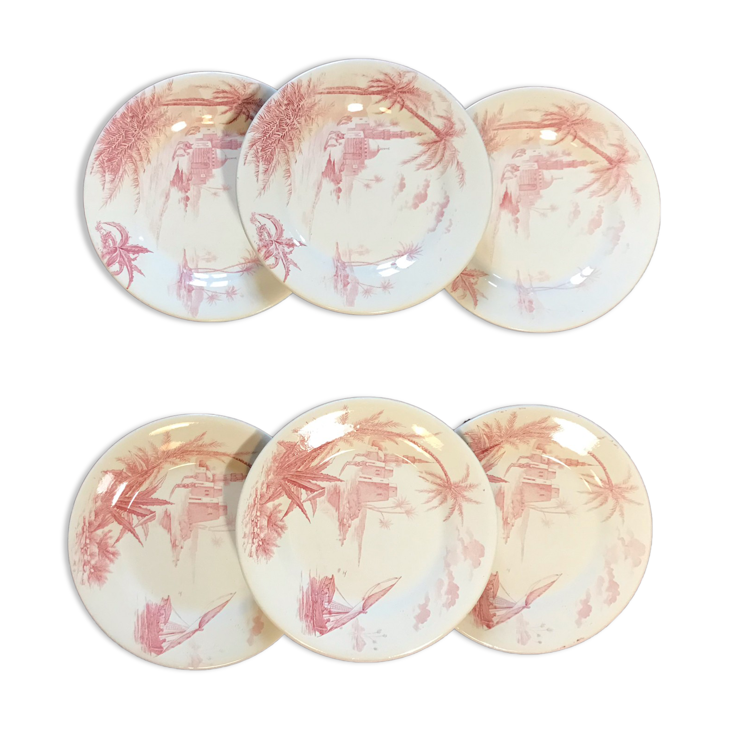 6 dessert plates views of orient rose