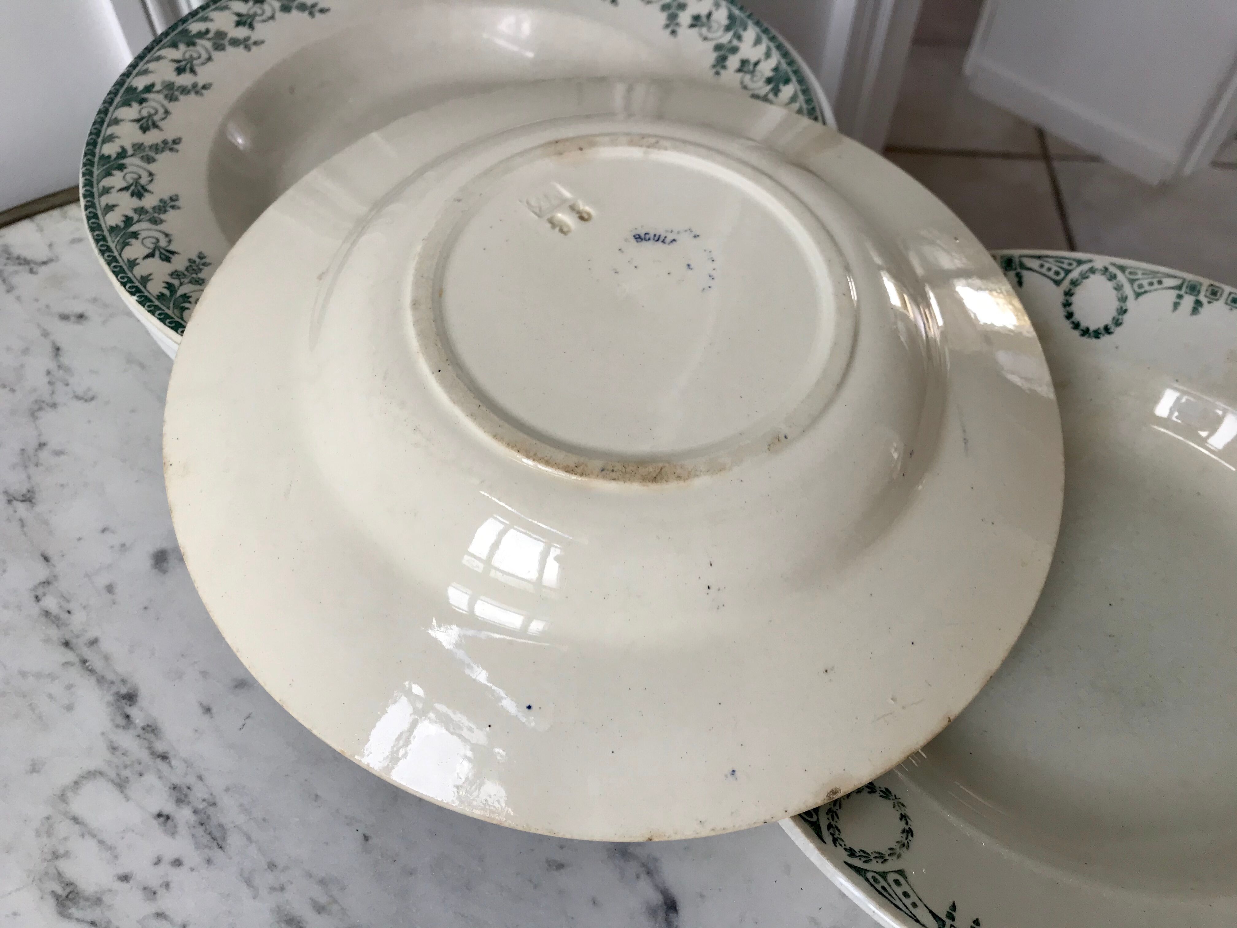Set of 6 hollow plates Terre de Fer mismatched late nineteenth