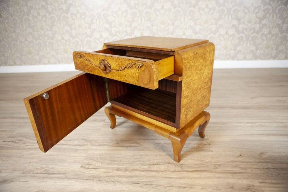 Early 20th Century Nightstands Veneered with Karelian Birch, 1950s, Set of 2