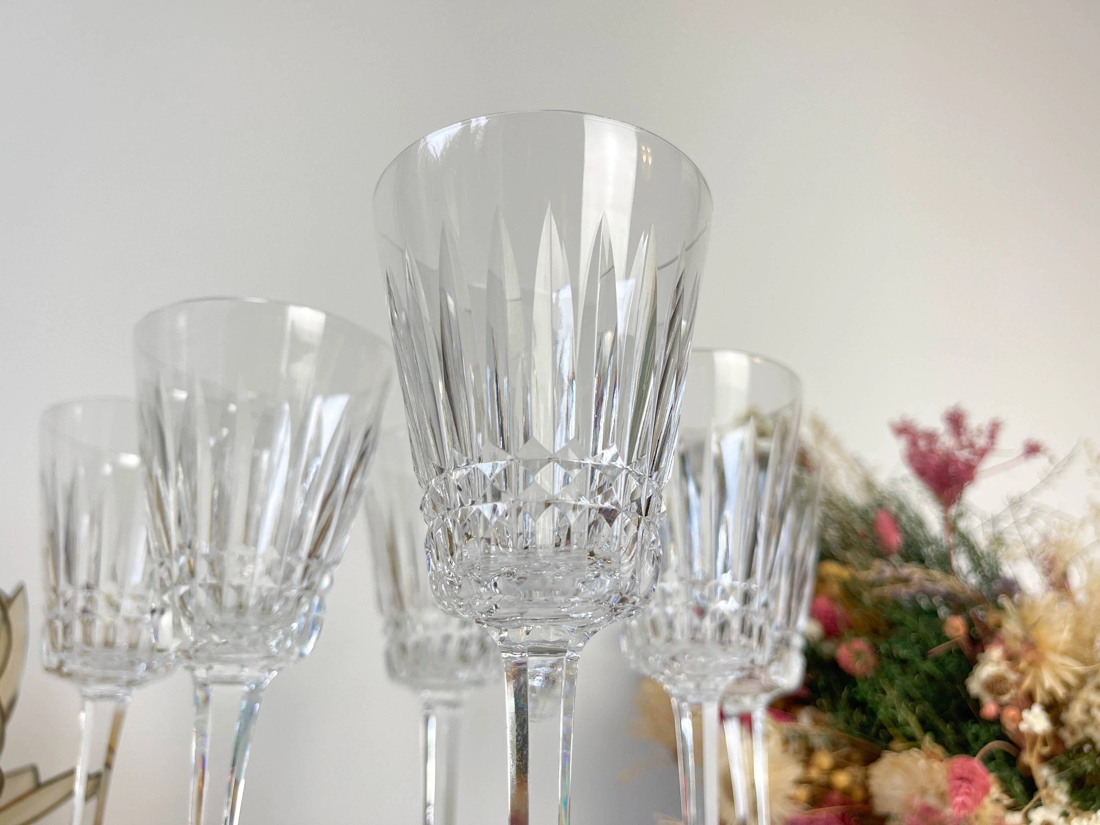 6 cut crystal red wine glasses, French