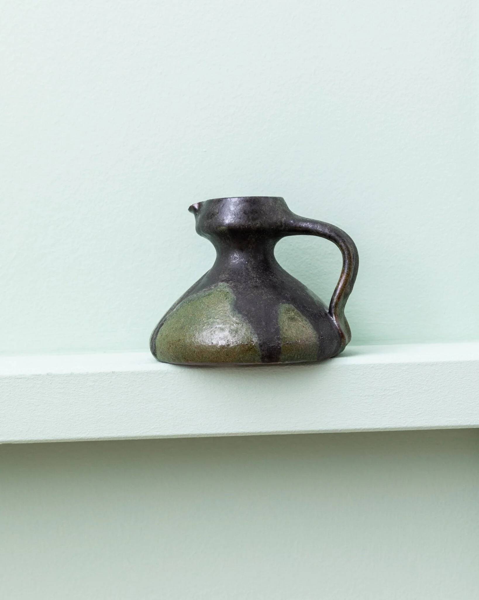 Vase en céramique fat lava vert-noir par Luise Duncker Studio, vintage des années 1970, milieu du siècle.