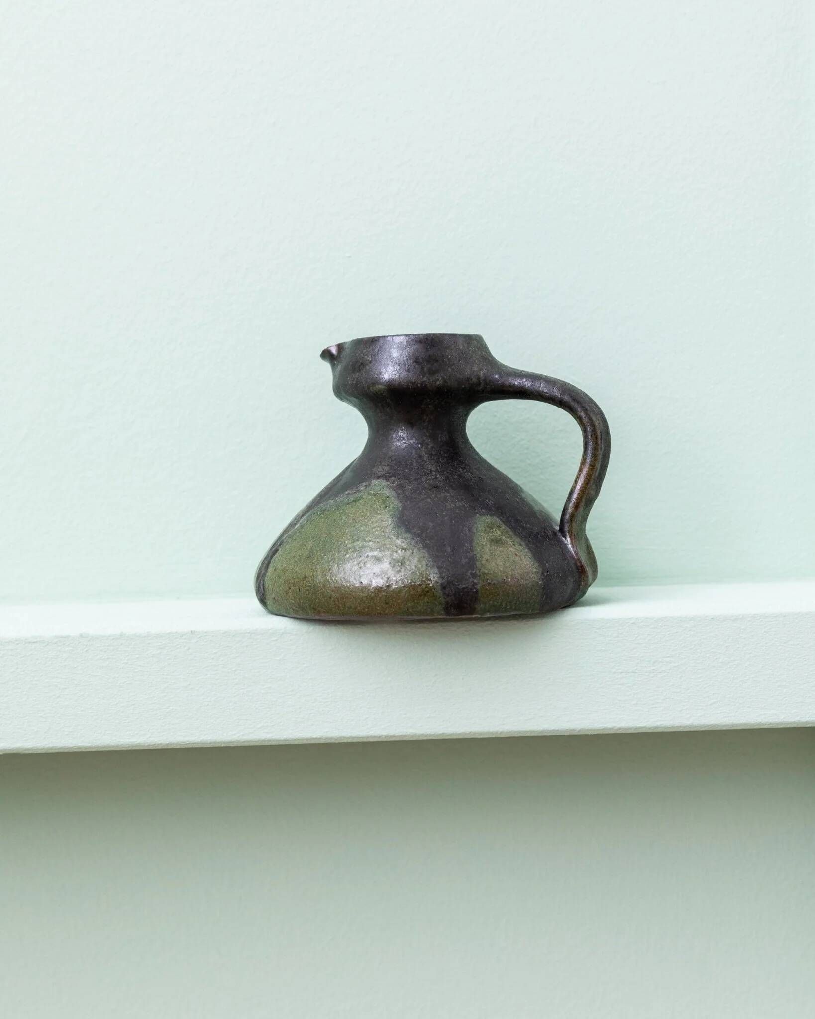 Green-Black Fat Lava Ceramic Vase by Luise Duncker Studio, Vintage 1970s Mid-Century