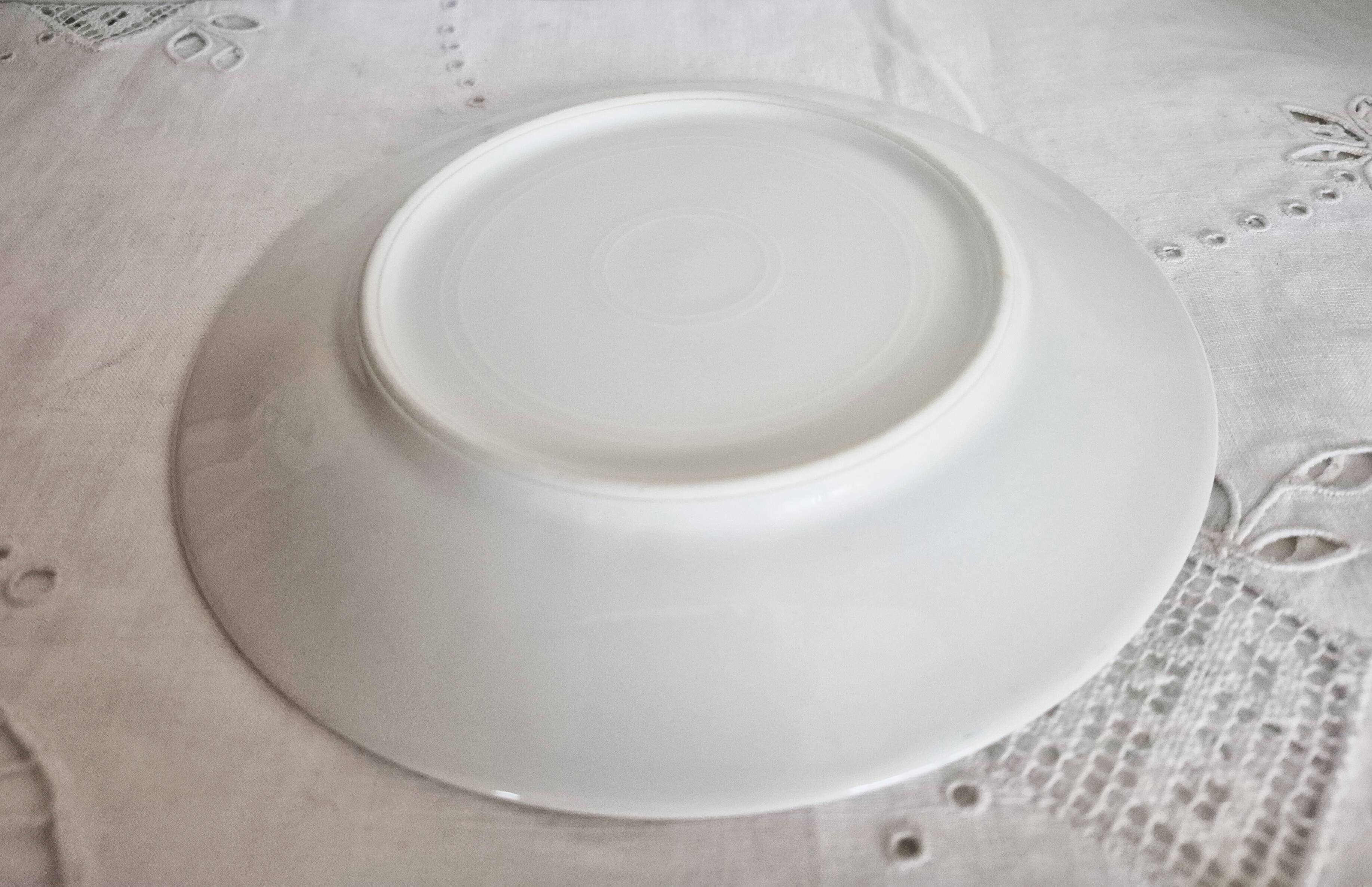 French porcelain dessert plates, green and gold.