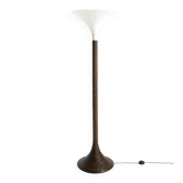 XL 70s Tulip floor lamp with a brown wicker frame and a plexiglass shade