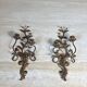 Pair of Two-Arm Wall Lights in Gold Metal with Leaf Decoration