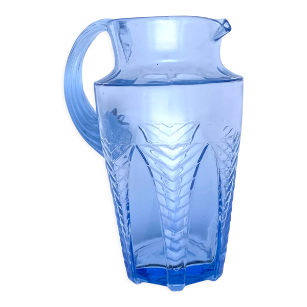 Carafe en verre art déco bleu ciel
