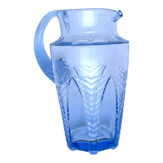 Sky blue art deco glass carafe