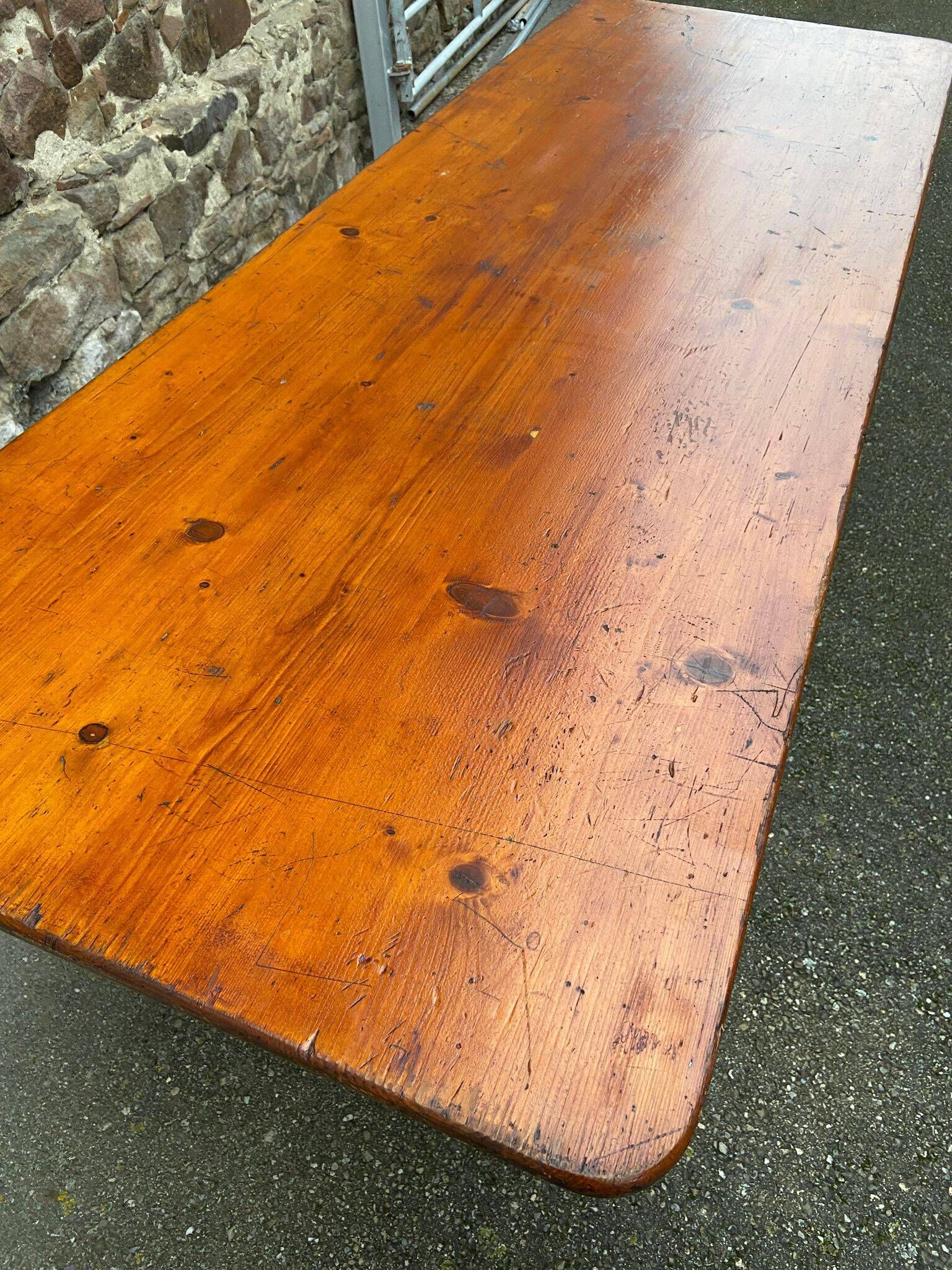 Large Alsatian bistro coffee table in fir French bistro table 1930