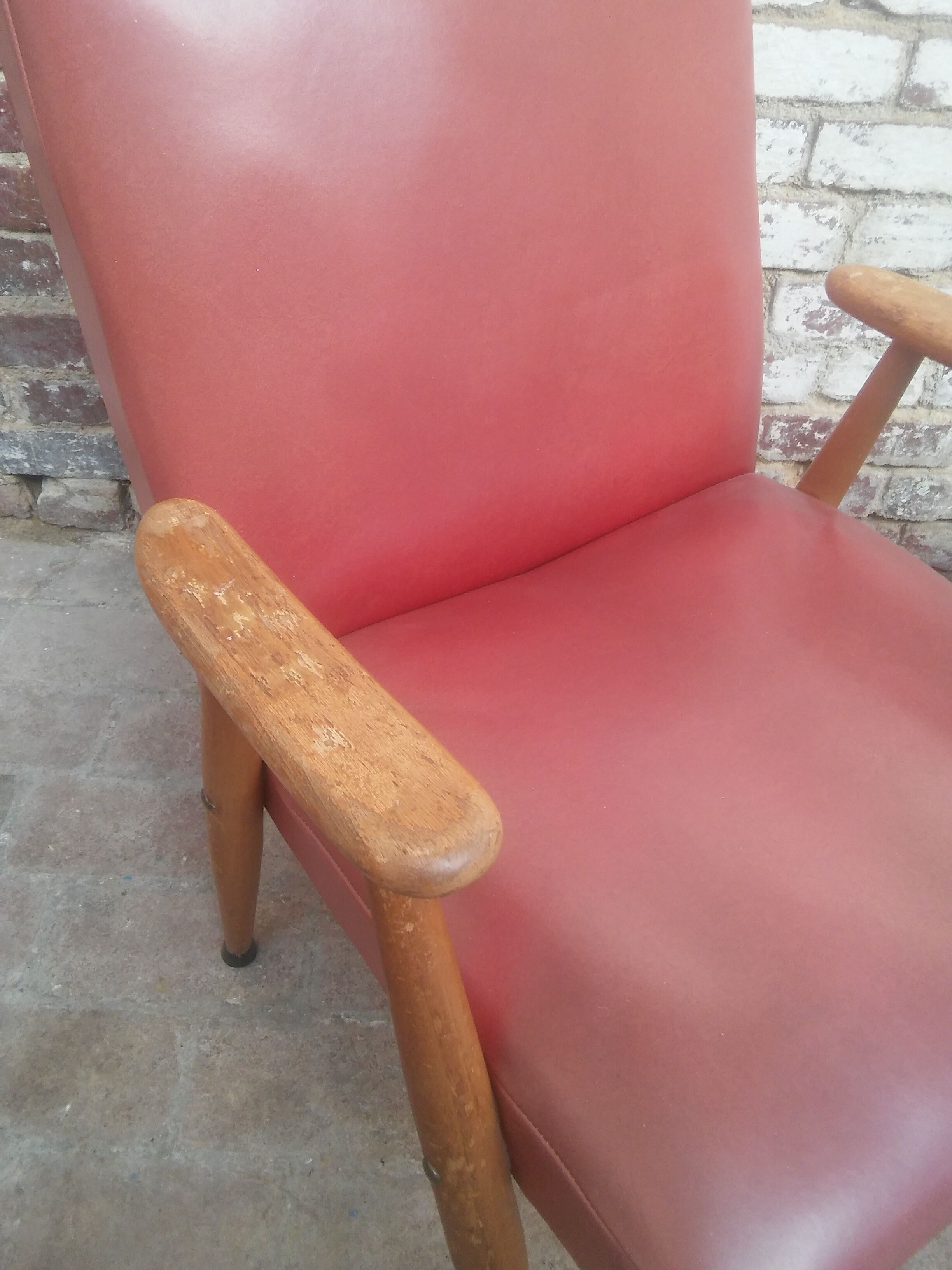 Red armchair with compass feet 50s
