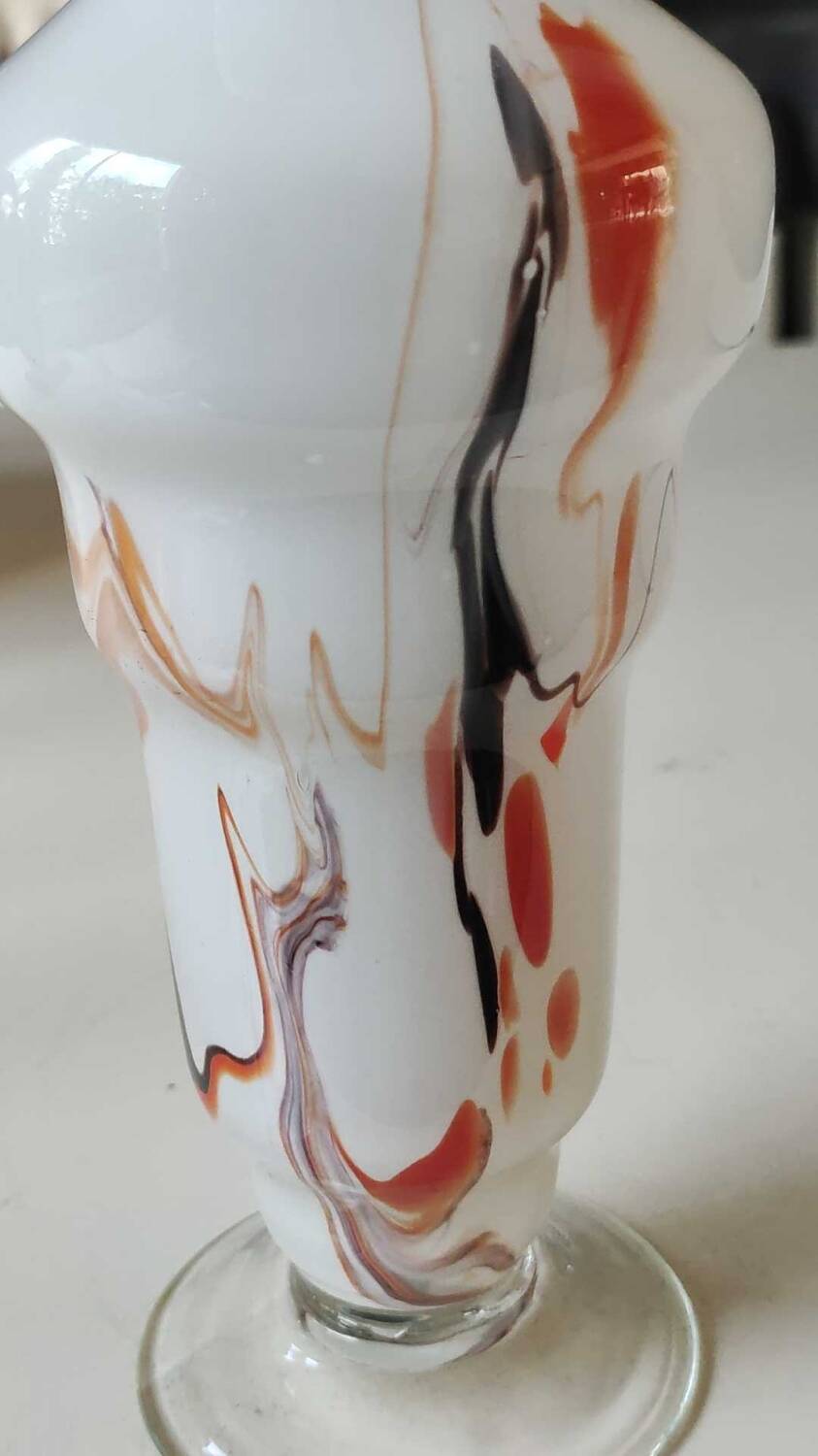 Dalian Glass Co Ltd. Snowflake vase. Smoked swirl decoration. Height 25.5