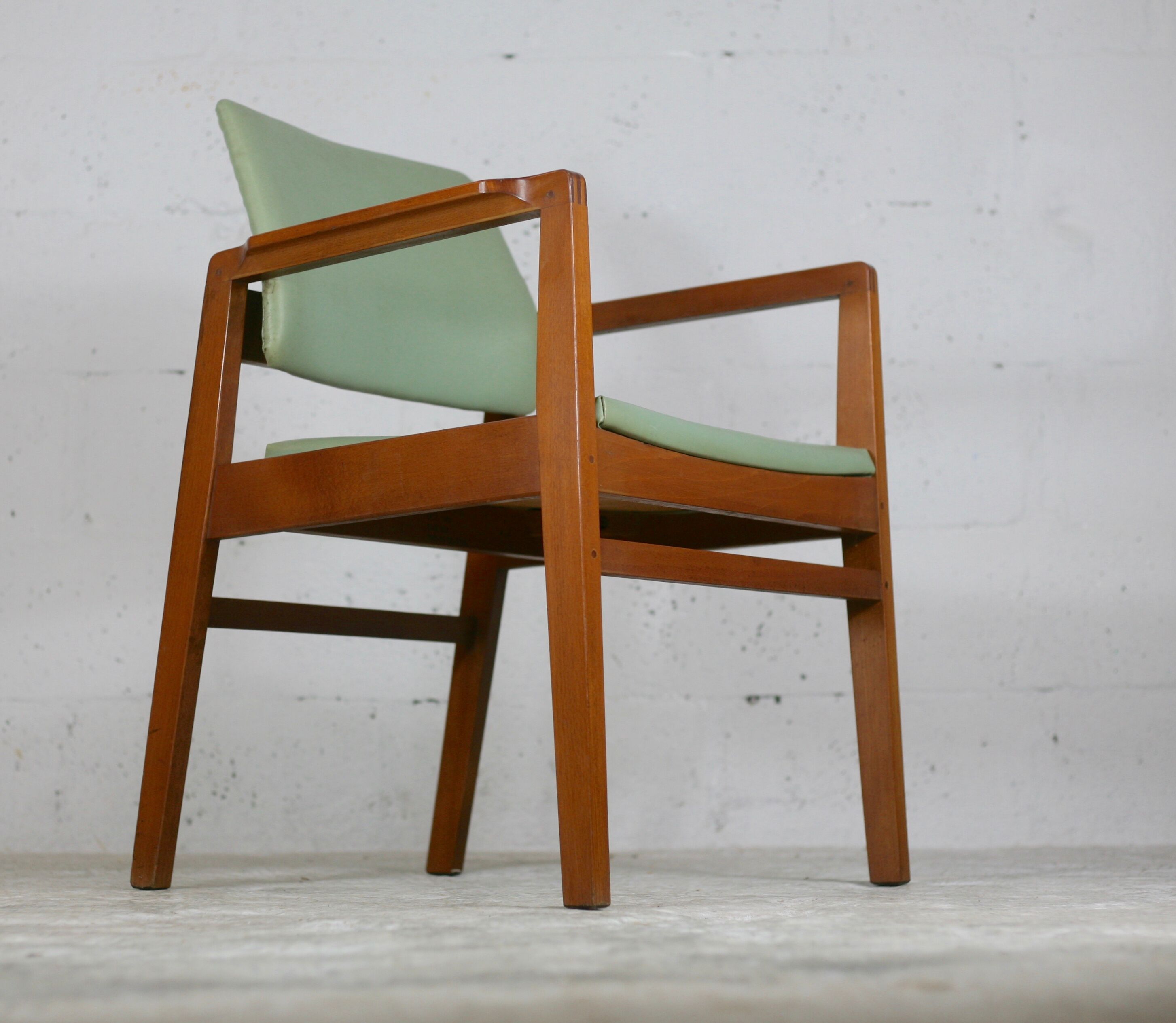 Scandinavian armchair, wood and imitation leather, circa 1975