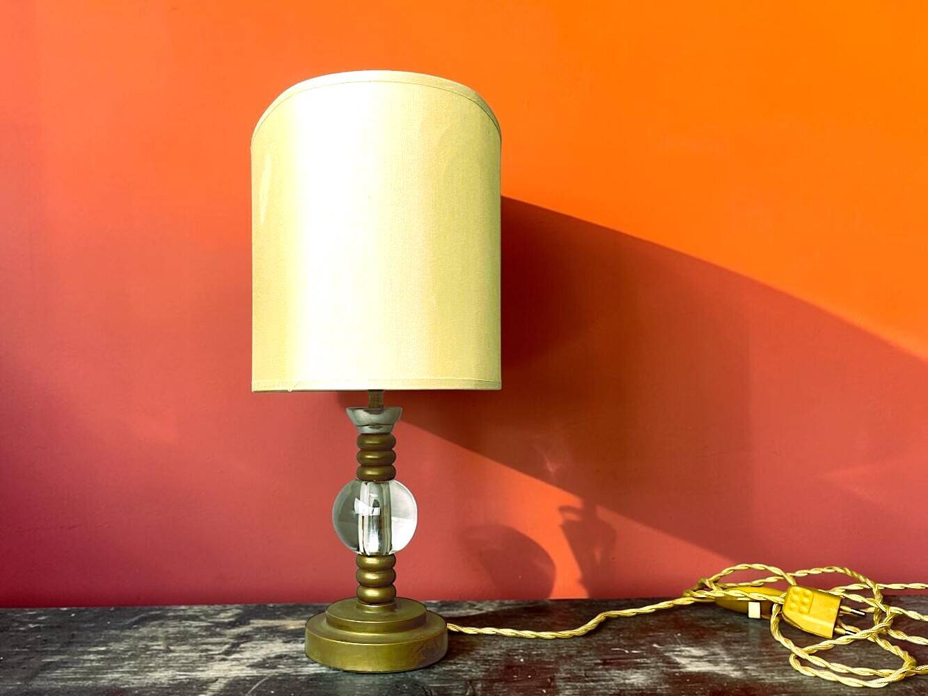 Hollywood Regency inspired brass table lamp drum lampshade
