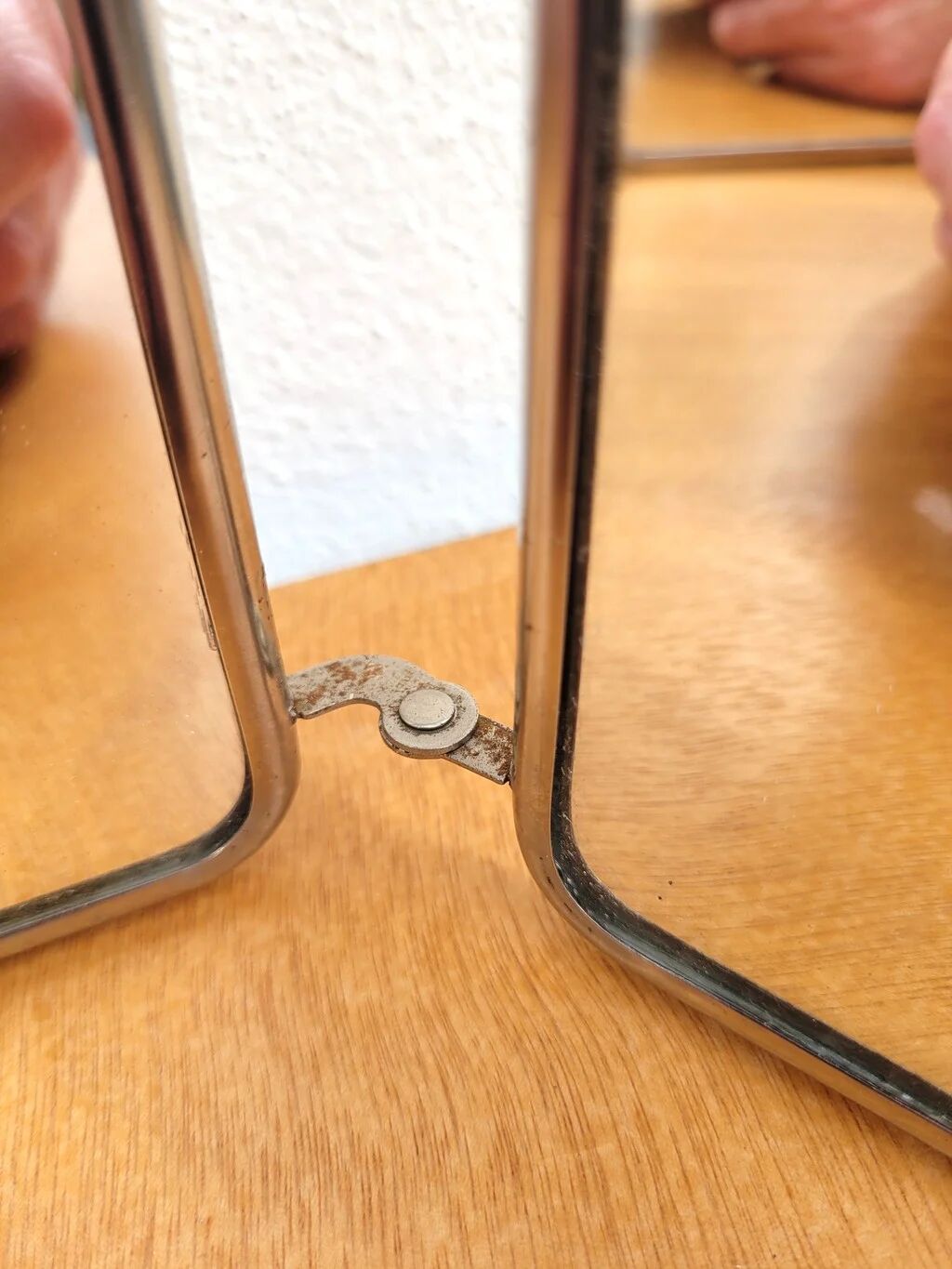 Vintage white triptych barber mirror