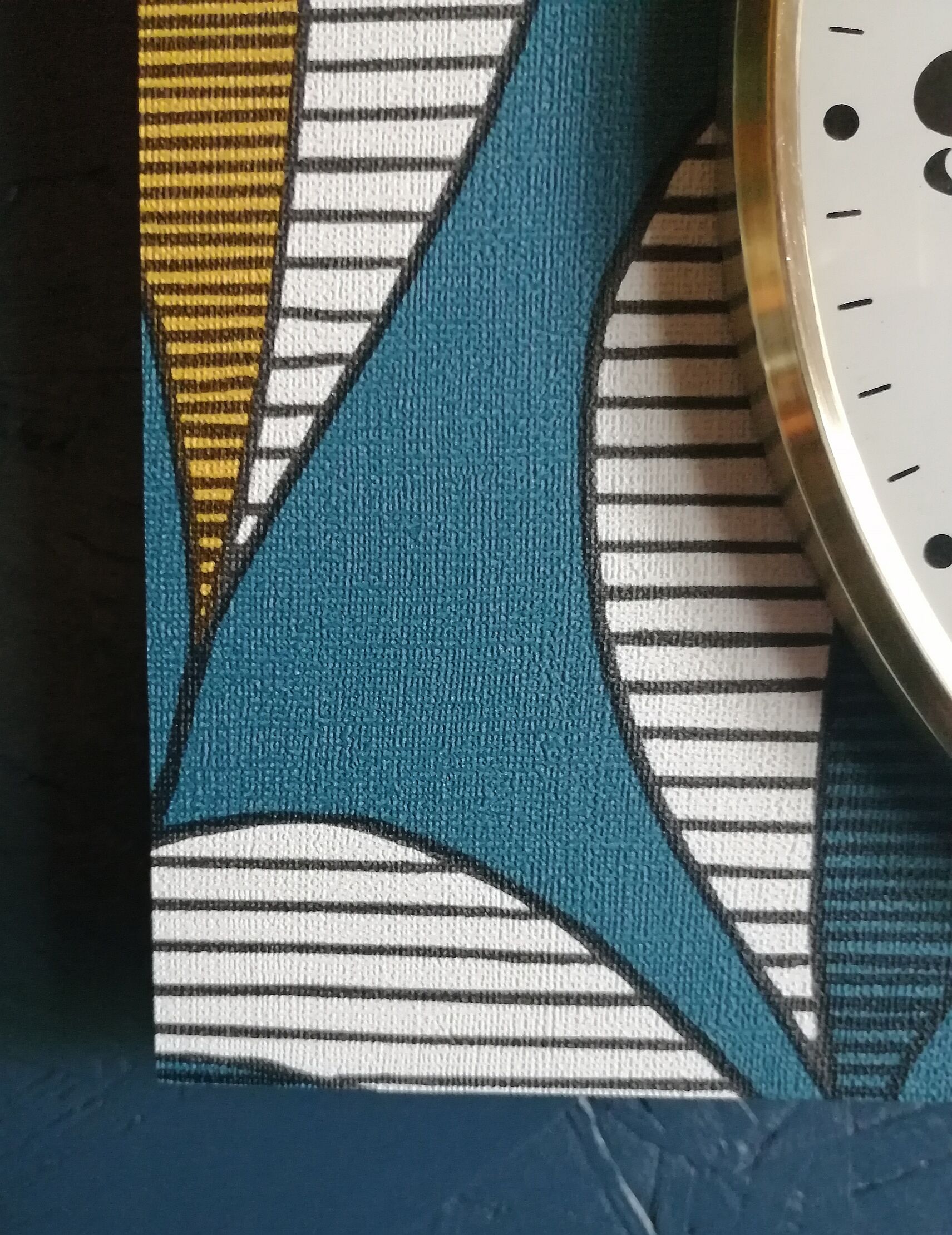 Vintage clock rectangular silent wall clock "Jaz blue white ochre"