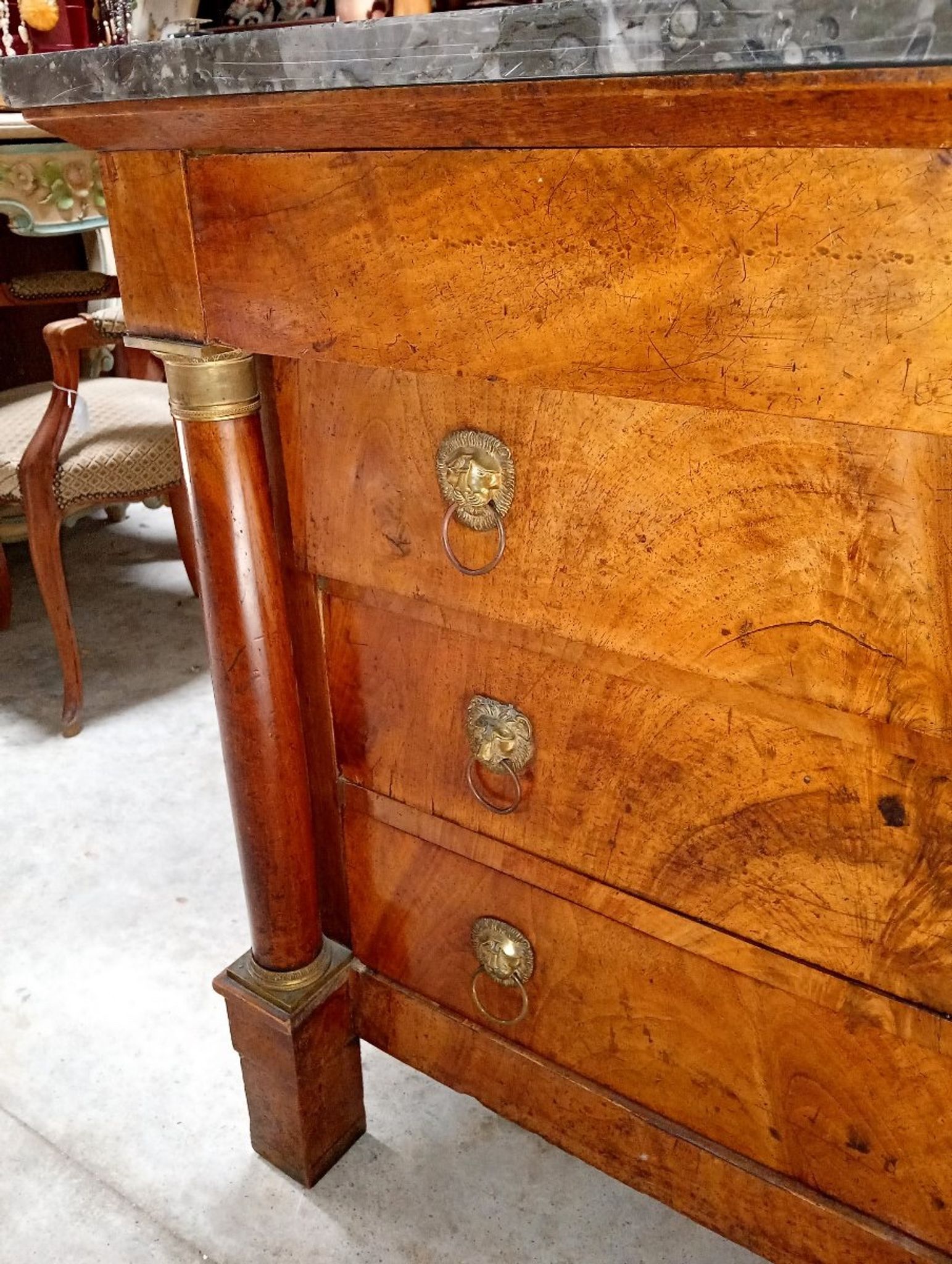 Empire-style walnut commode – black marble – 19th century
