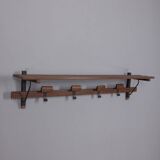 Vintage 1960s wall coat rack in metal and wood, italian design