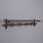 Vintage 1960s wall coat rack in metal and wood, italian design