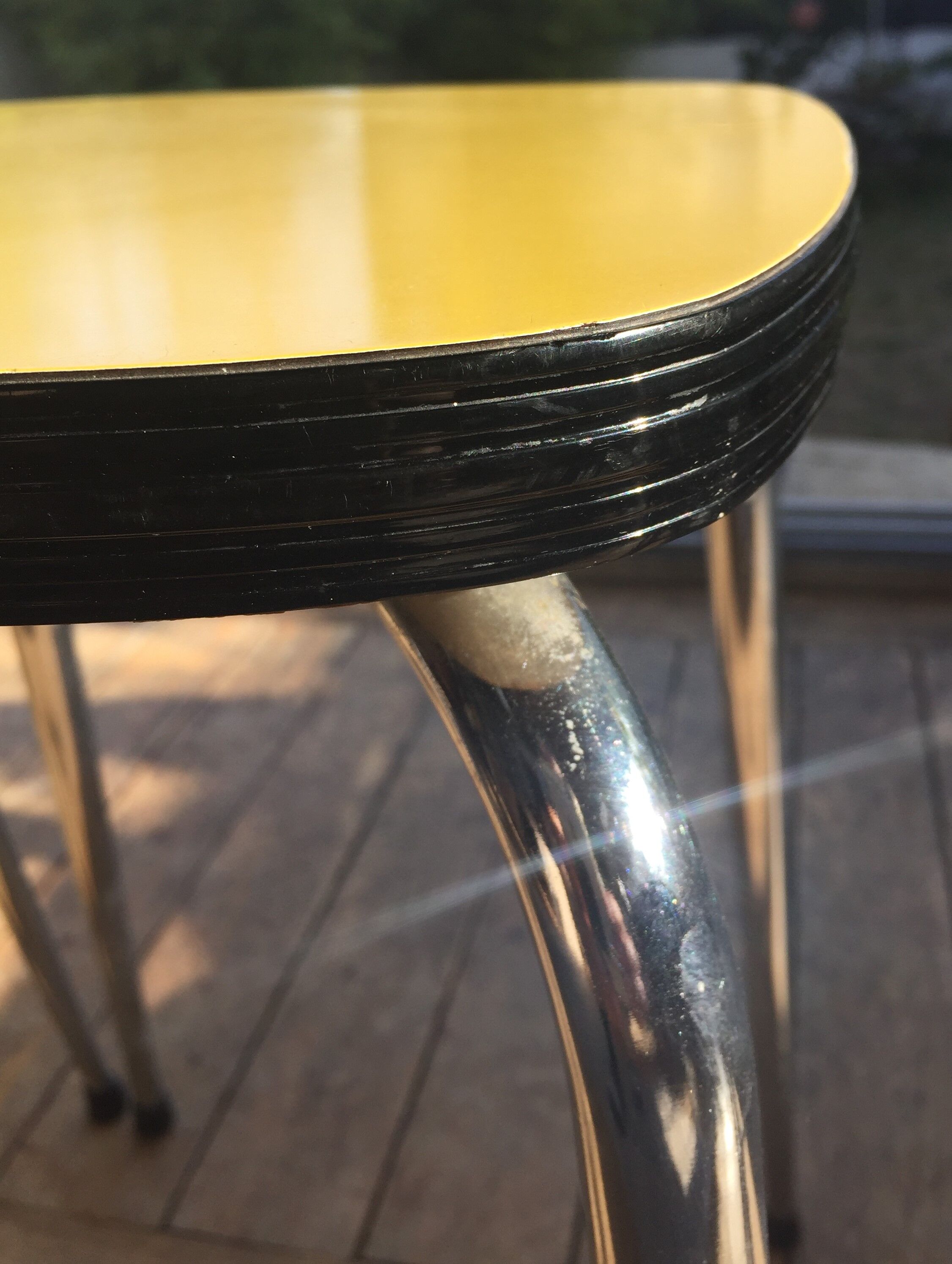 Duo of vintage formica mustard yellow stools