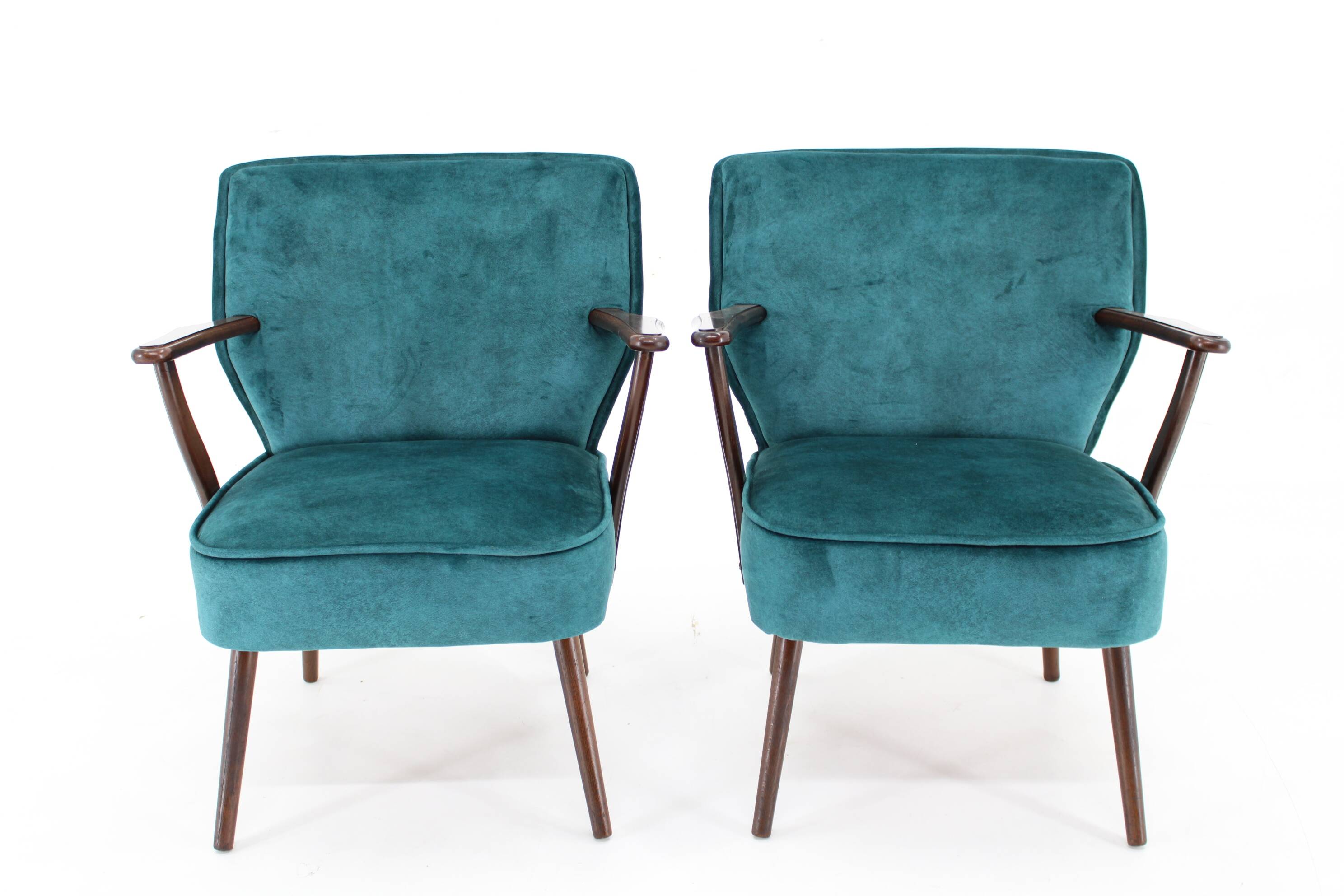 1970s Pair of Refurbished Beech Armchairs in Velvet, Czechoslovakia