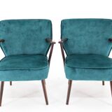 1970s Pair of Refurbished Beech Armchairs in Velvet, Czechoslovakia