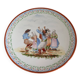 Large Round Antique Plate 33 cm Ceramic Pierrefonds - Regional Dance Decoration