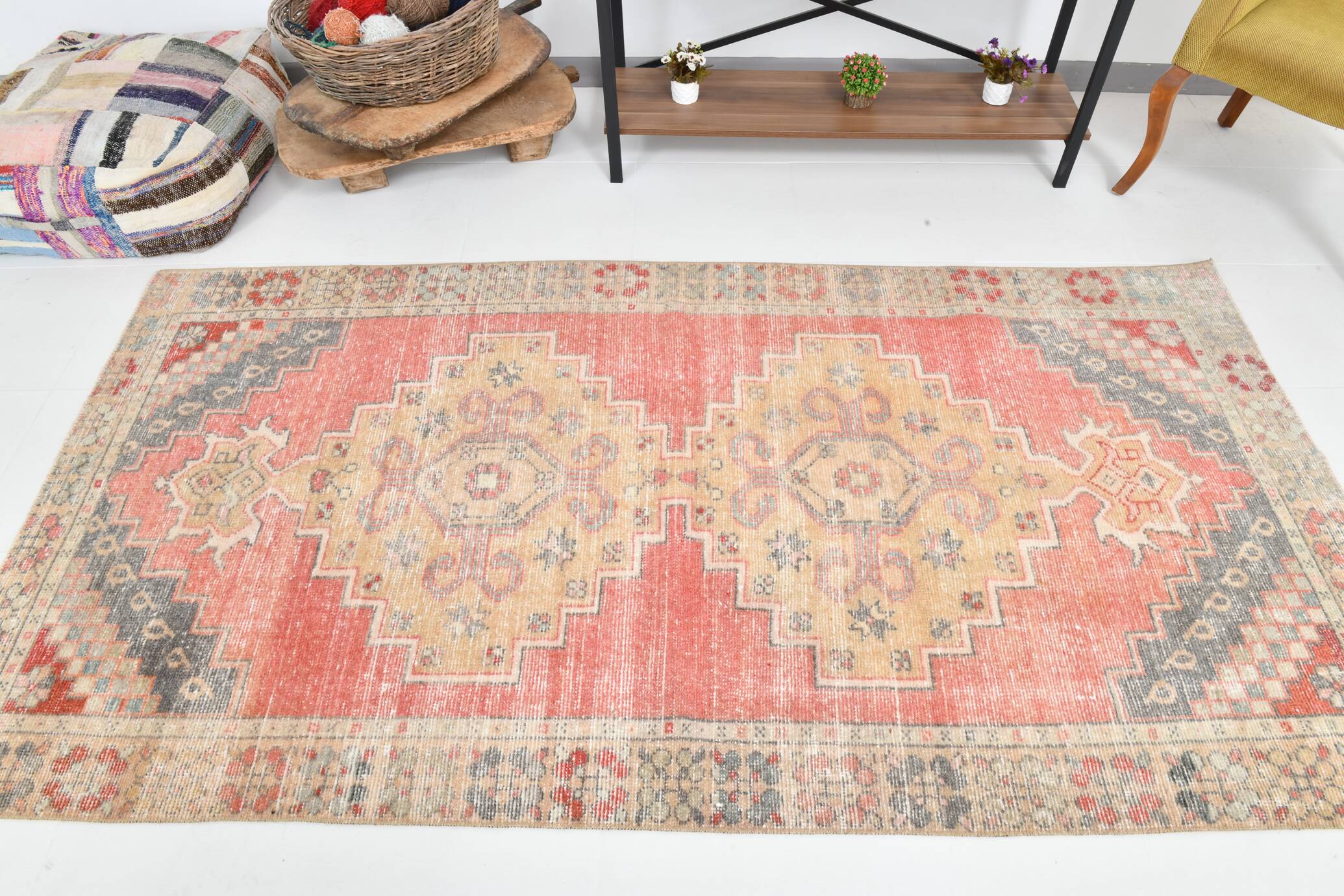 4x8 Red Geometric Turkish Rug 127x247Cm SK 22752