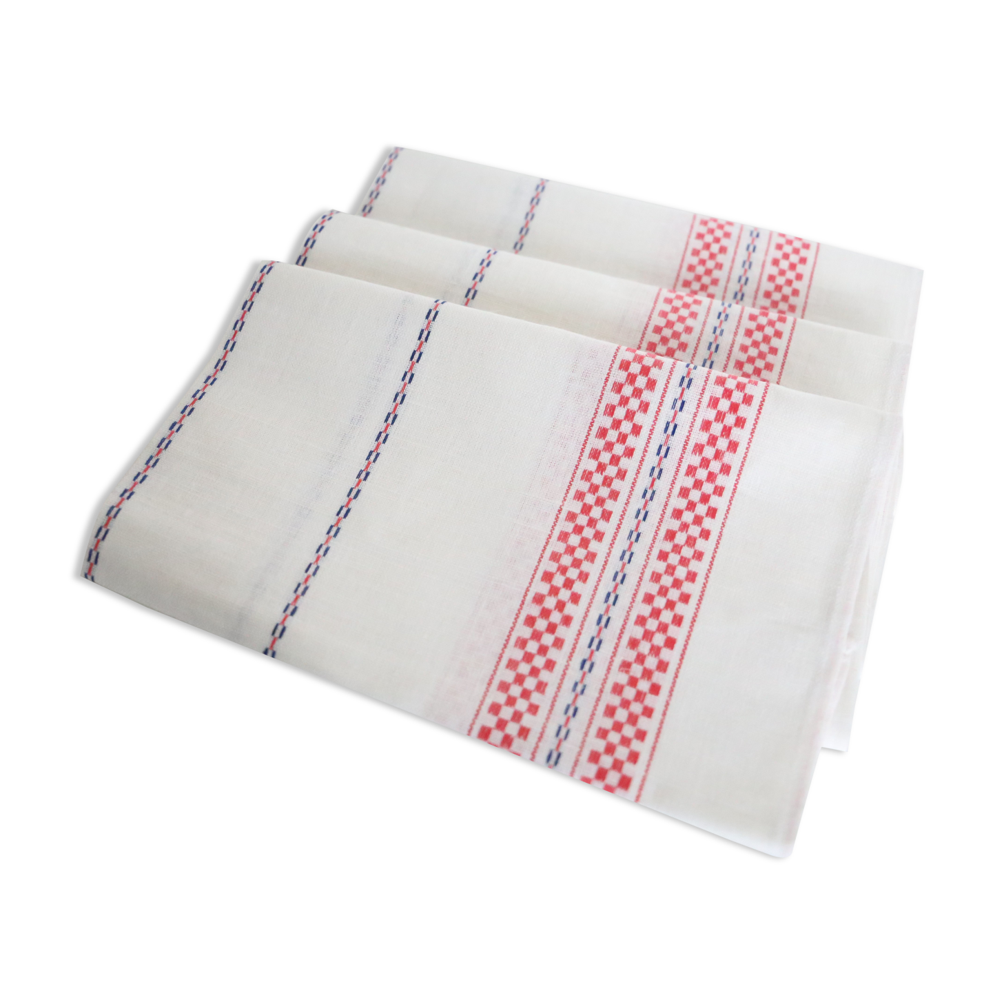 Set of 3 tea towels in mestizo, white and red, new and vintage