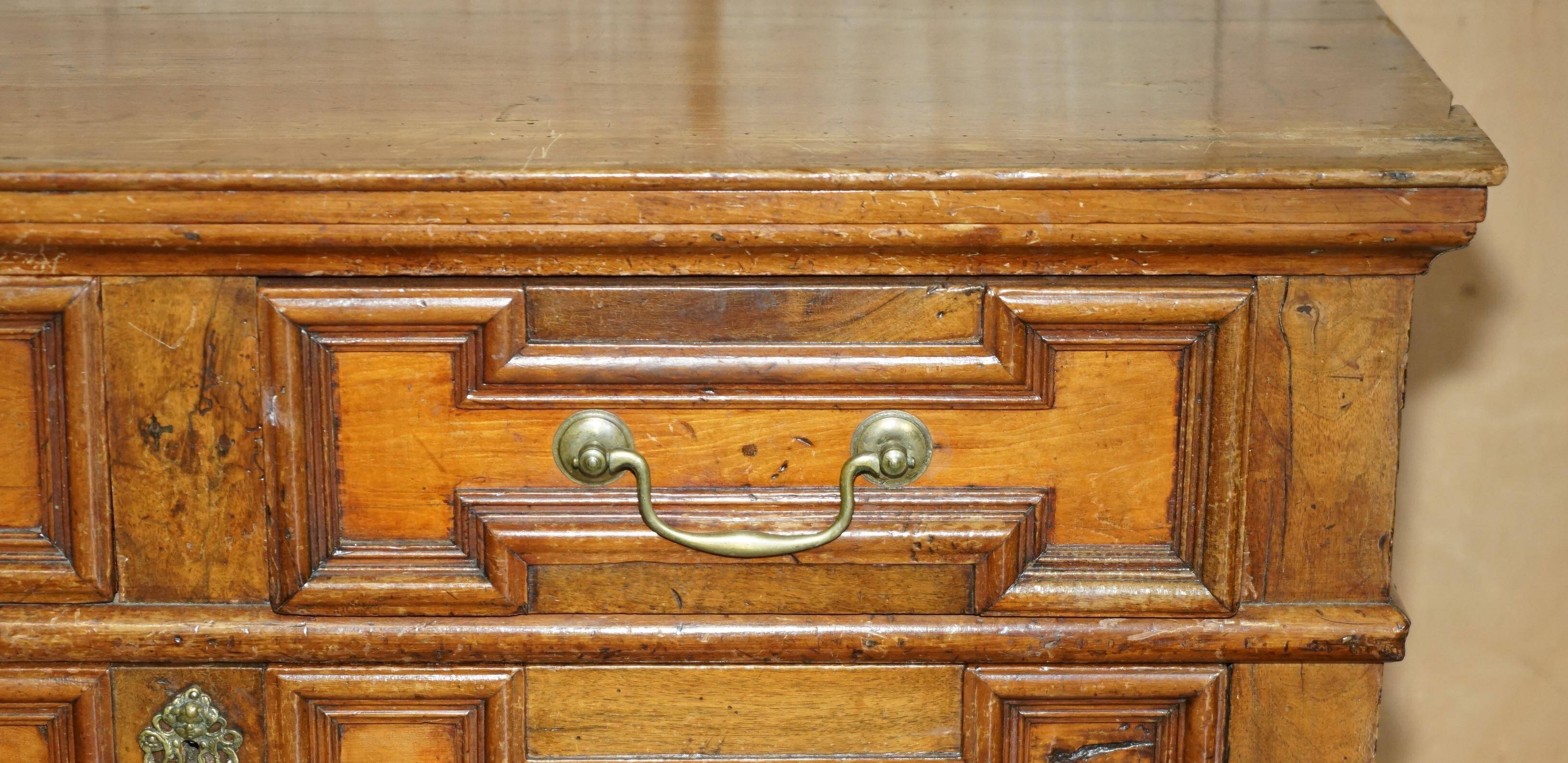17th Century Antique Oak Commode with Two Rows of Drawers