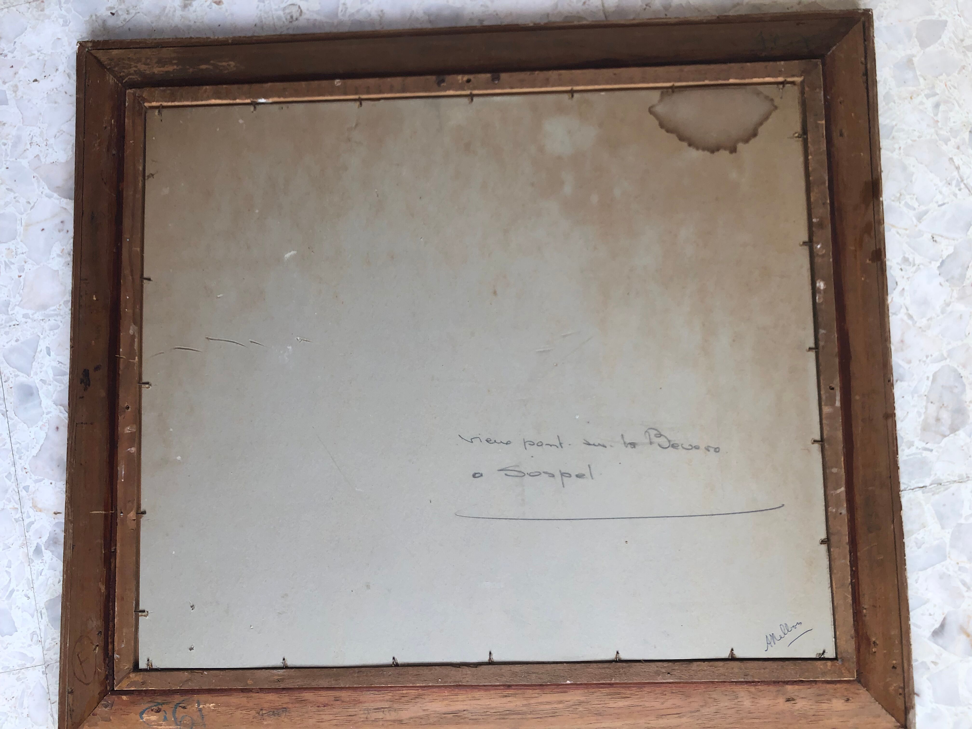 Watercolor bridge over the bevera in sospel by georges chappuis 1940, alpes maritimes 06, painting frame