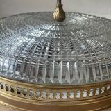 Plafonnier Lucien Gau laiton et verre moulé