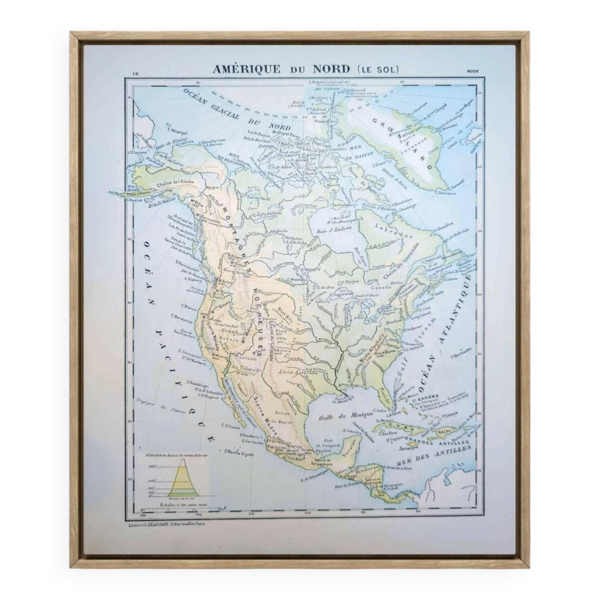 North America. Geographical map printed in 1900.