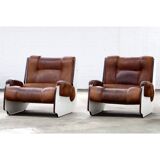 Original vintage mid century design armchair in brown leather, 1960s