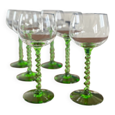 Alsatian white wine glass with a twisted green stem - vintage French stemmed glass