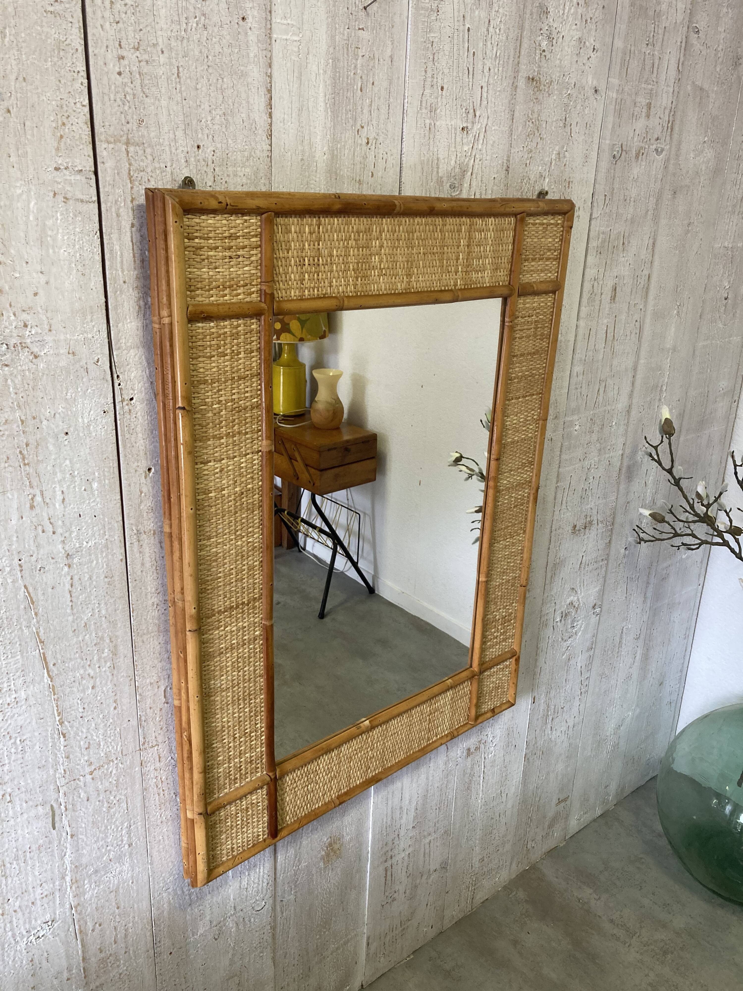 Miroir en rotin vintage