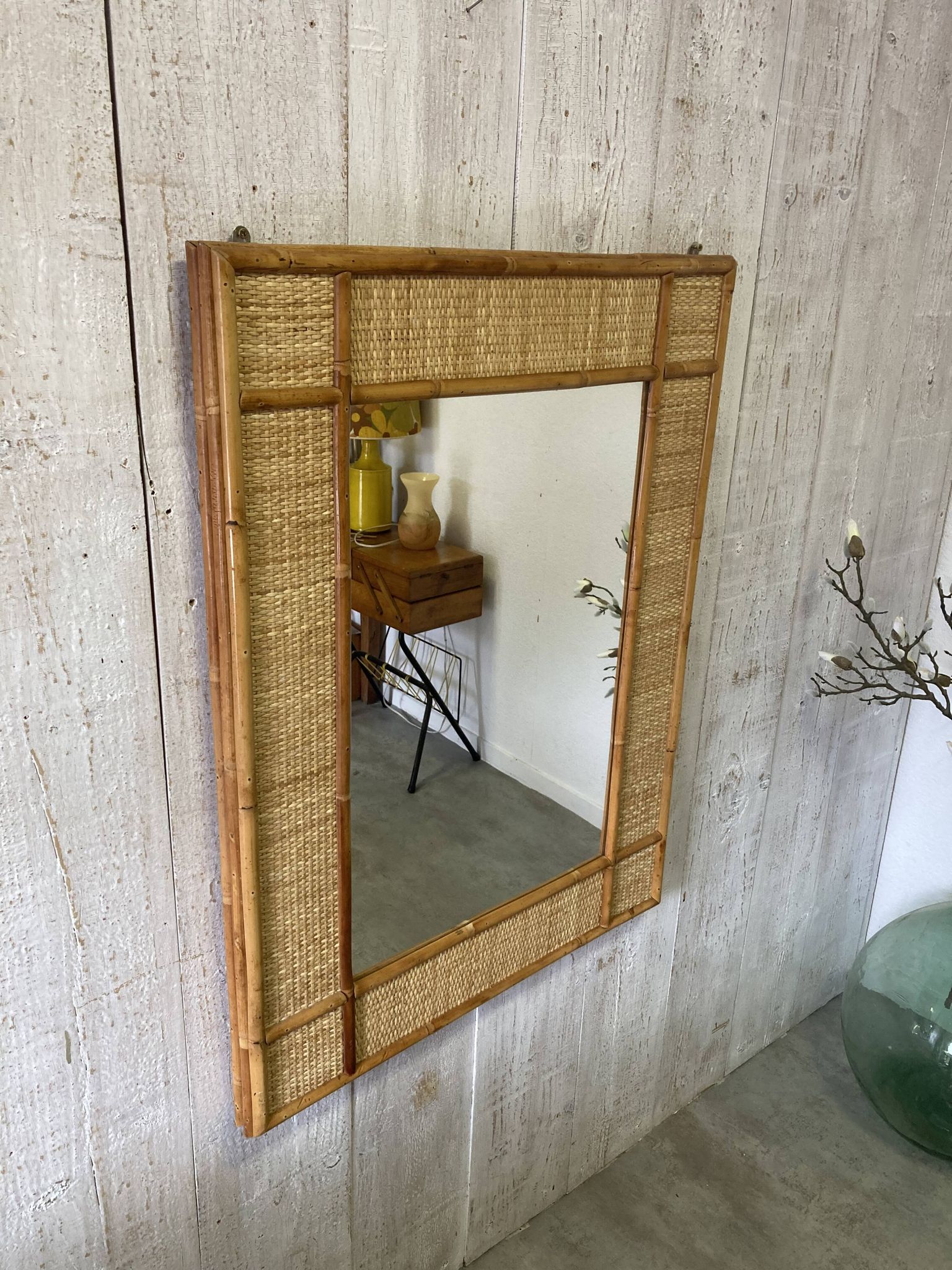 Miroir en rotin vintage