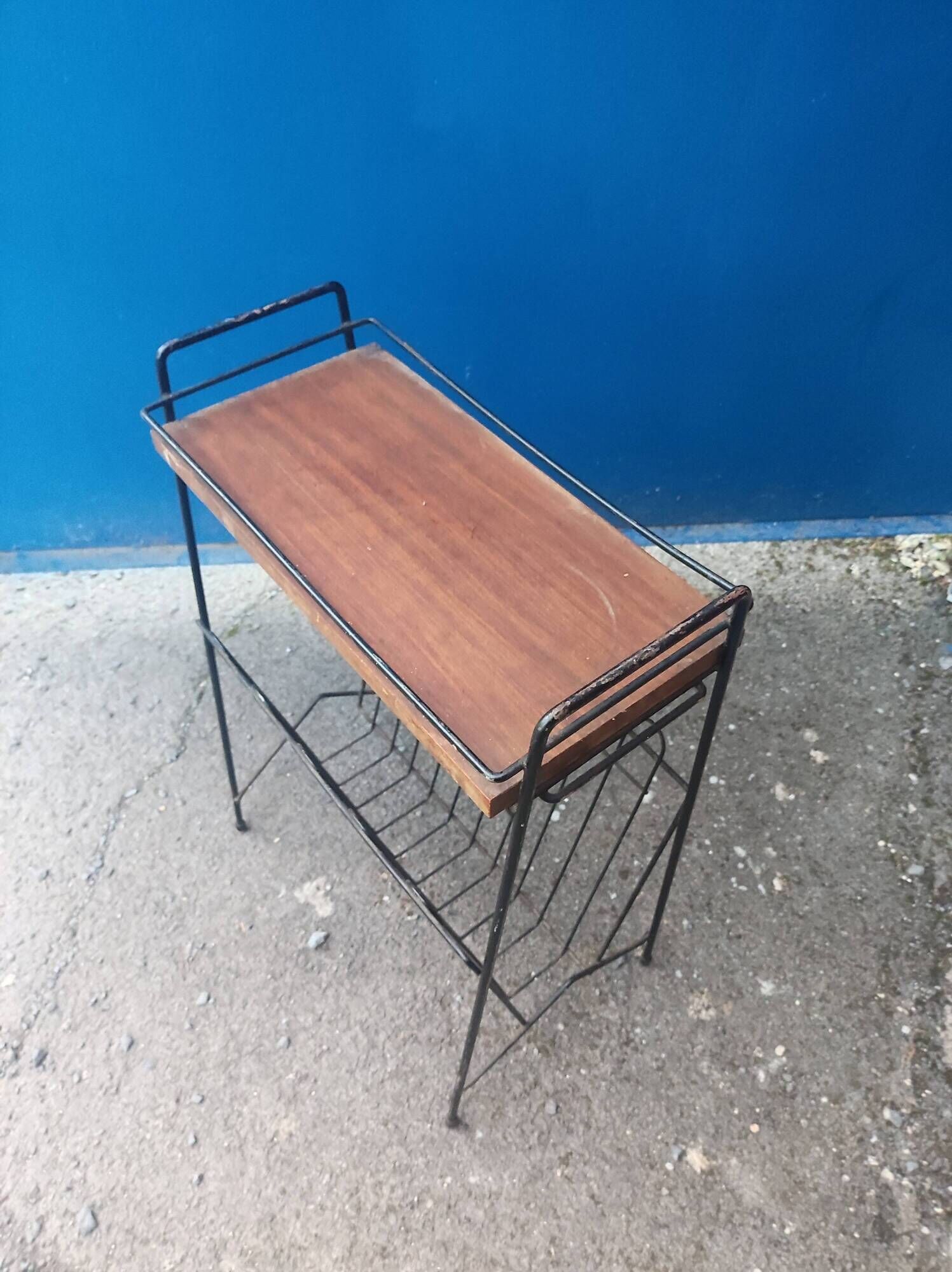 Door magazines side table steel file and wood vintage Scandinavian design