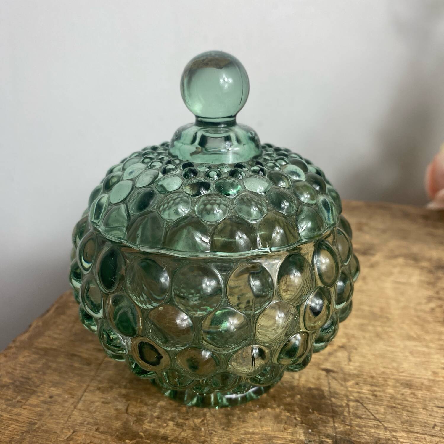 Glass candy box, embossed bubbles