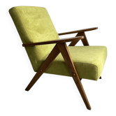 Vintage Mid-Century Modern Armchair: Lime Green Fabric and Beech Wood Frame