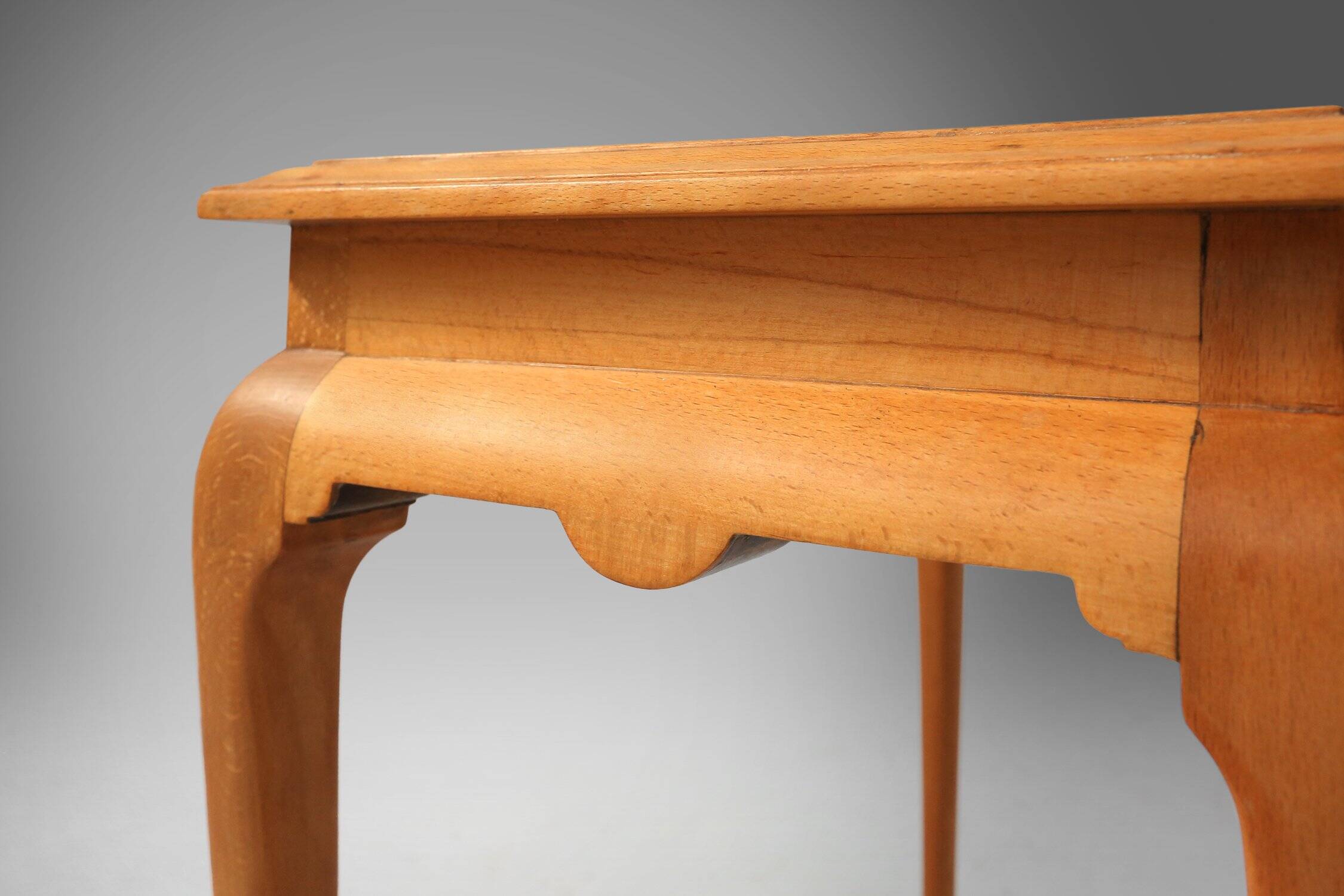 Side Table in Beech with Lace Inlay and Glass Top, France 1950s