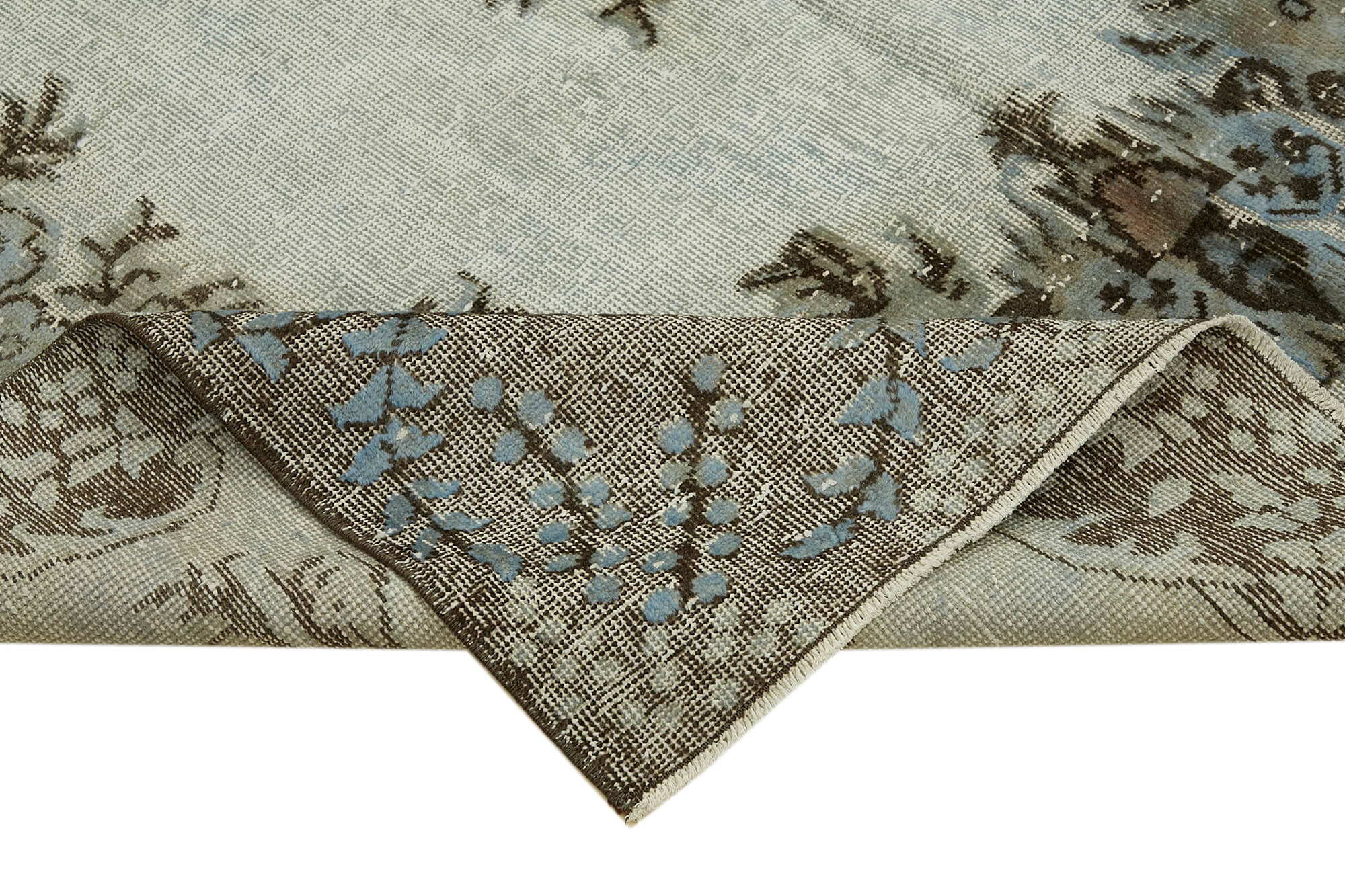 Handwoven overdyed oriental 1970s 177 cm x 320 cm blue carpet