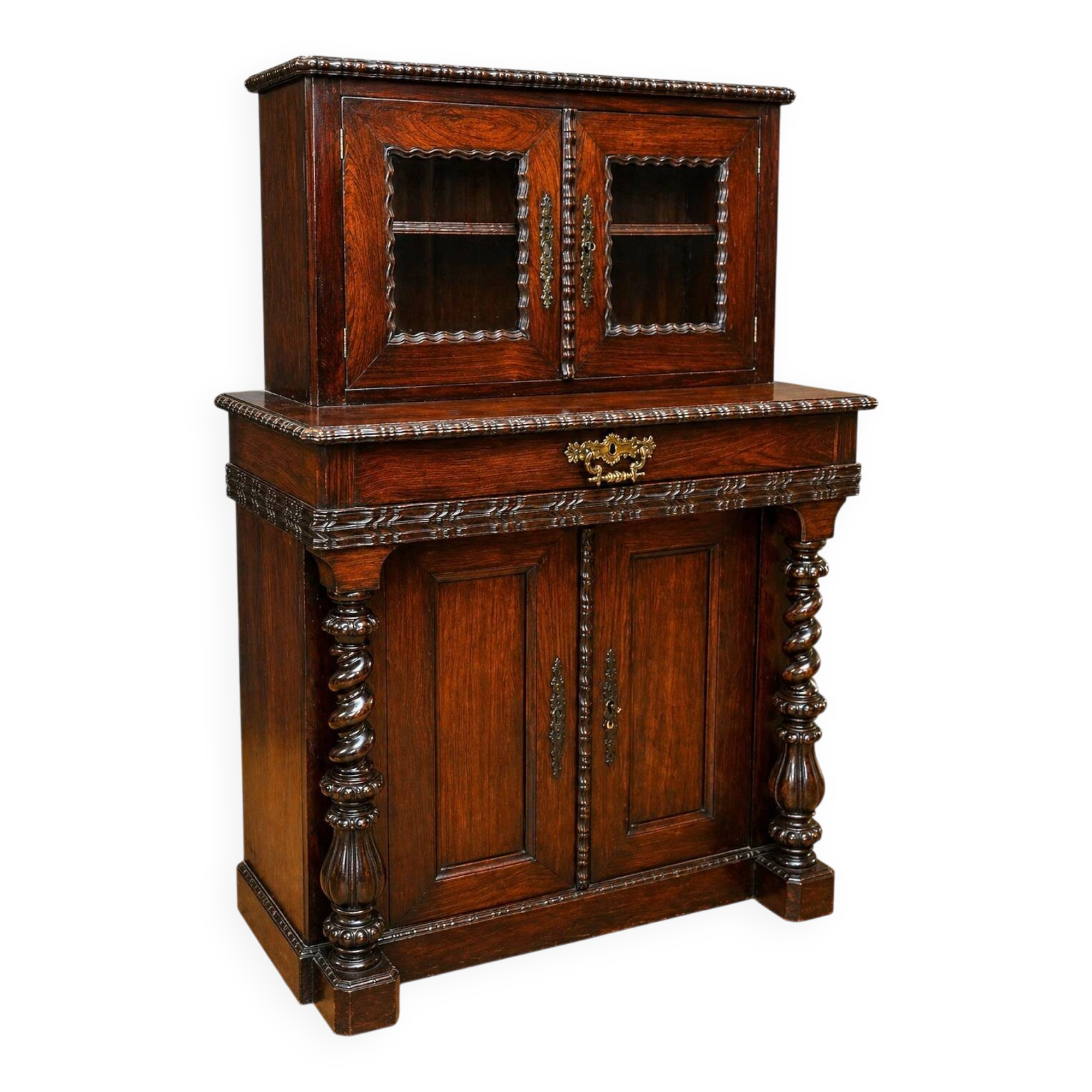 Buffet Bibliothéque deux corps en palissandre, époque Napoléon III