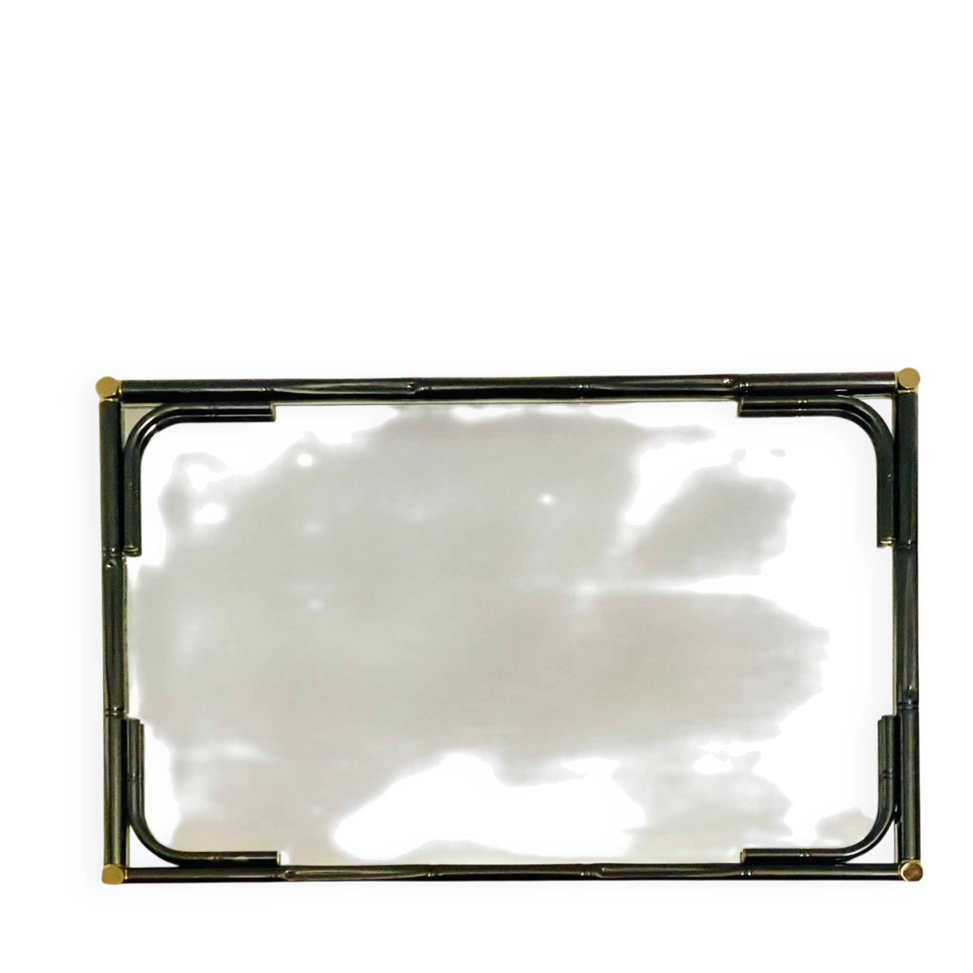 Vintage rectangular wall mirror in tubular metal and brass, 1970s/1980s.