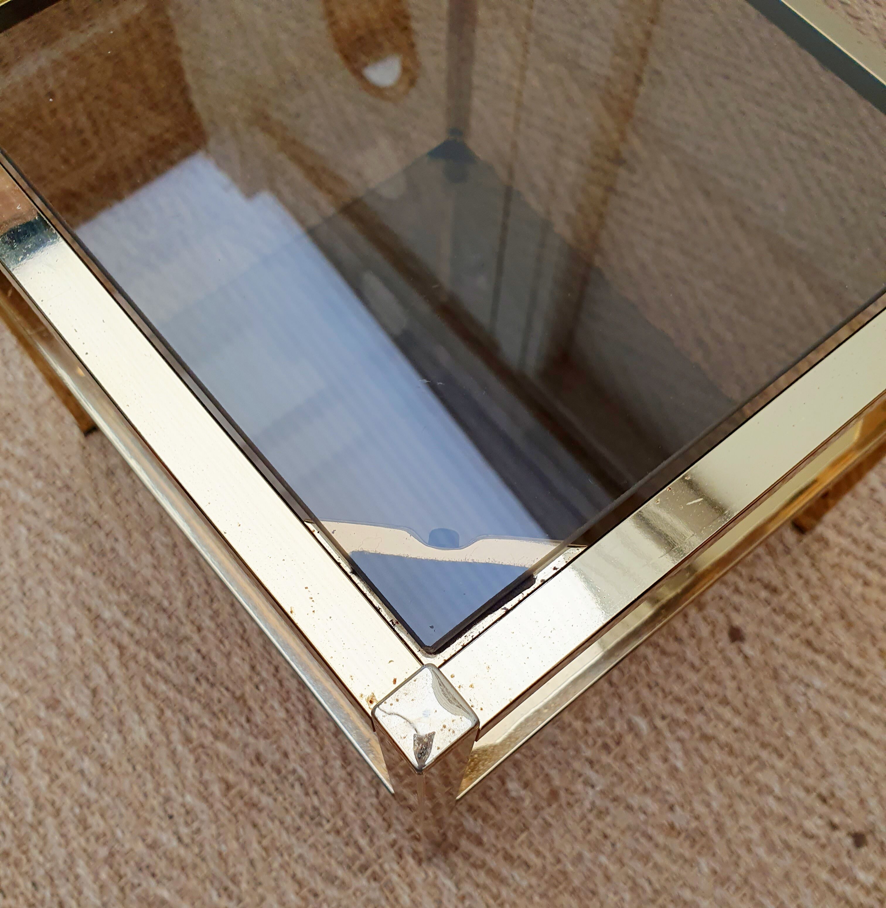 Side table gilded metal and smoked glass