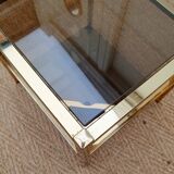 Side table gilded metal and smoked glass