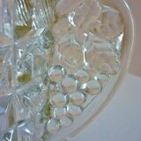 Thick, molded glass ear vase, art deco period and style, stylized leaves and grapes